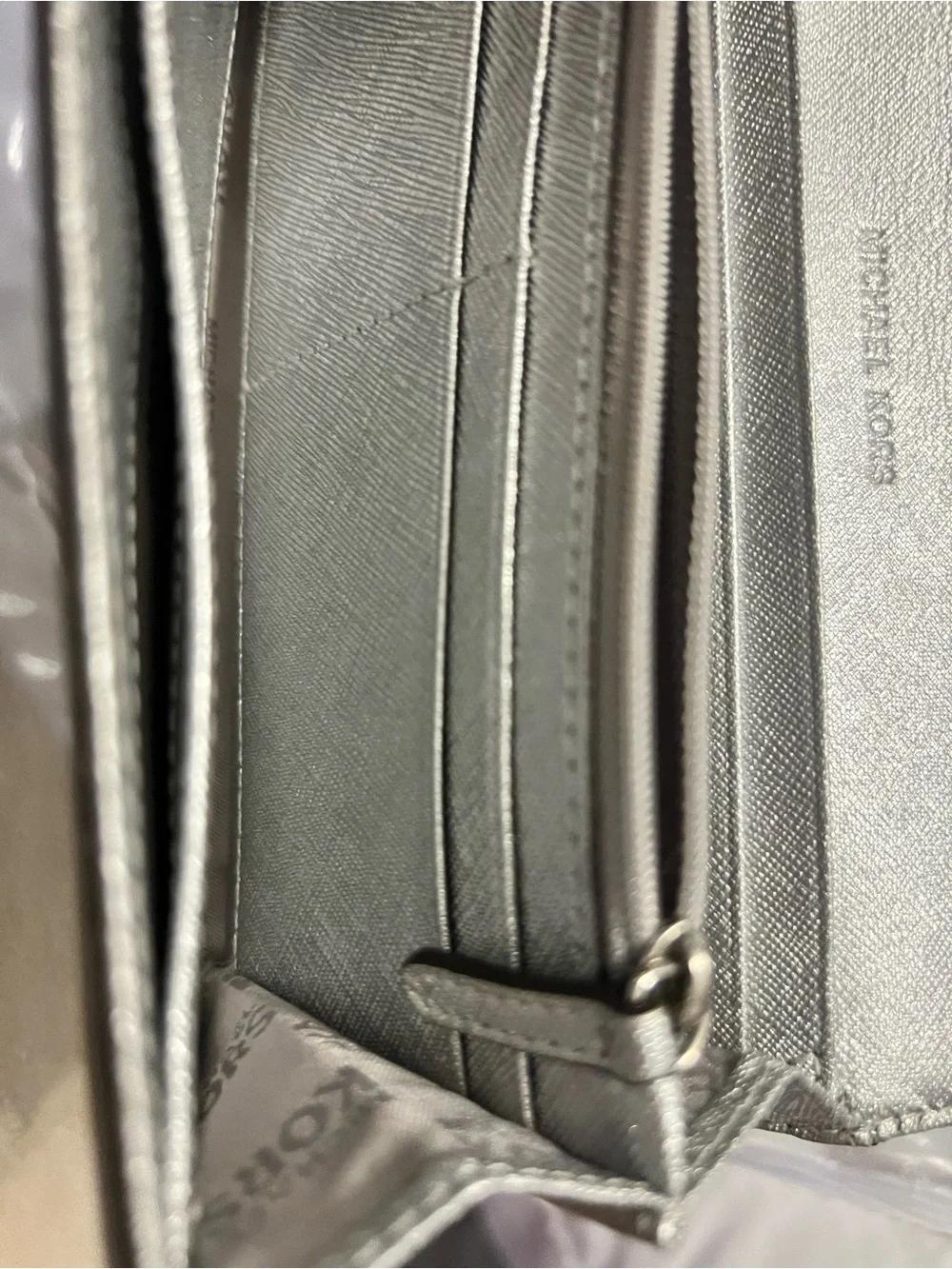 Michael Kors Silver Metallic Saffiano Wallet Clutch